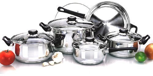 Batería de cocina de 12 piezas de acero inoxidable