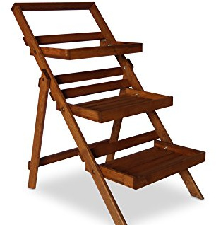 Échelle Fleur Plante escalier Fleur Étagère avec 3 étages en bois Marron, 49 x T70 x H80 cm