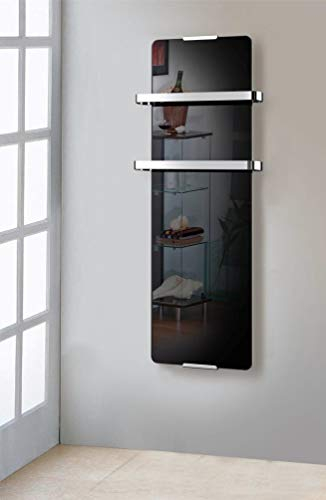 CHEMIN’ARTE Sèche-Serviette Électrique Noir 600W - Radiateur Vertical - IP24-90x6x46 cm - 2 porte serviettes inox - Conçu en France