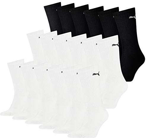 PUMA Socken Cush Crew Sportsocken Tennis Unisex 18 Paar, Farbe:weiß - schwarz, Socken & Strümpfe:39-42