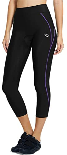 Baleaf Cykelbyxor, dam, vadderade, 3/4, cykelbyxor, cykelbyxor, korta, vadderade leggings, UPF 50, cykelkläder, sommar, 1-svart-lila, XS