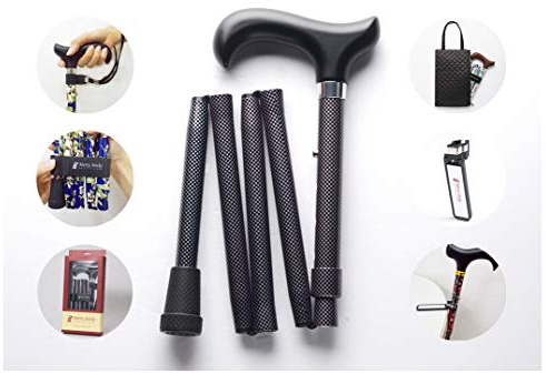 Merry Sticks Faltbarer Verstellbarer Designer Gehstock, Faltstock, Klassisches Schachbrettmuster, Enthält eine praktische Stocktasche und EIN Intelligenter Reflektierender Stockhalter