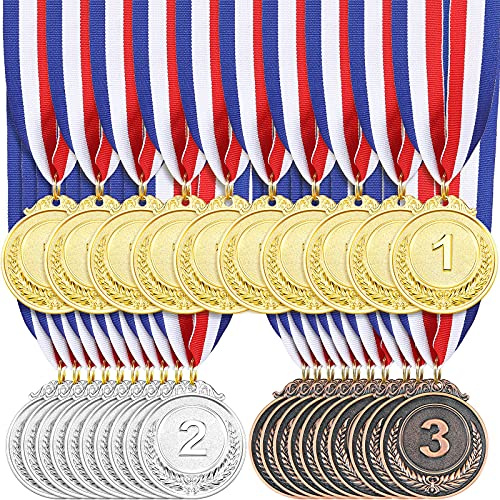 MTLEE 30 Pieces Gold Silver Bronze Award Medals Competition Style Winner Award Medals Metal Medals Prizes with Neck Ribbon for Competitions Party Homework School Bar Costume Parties