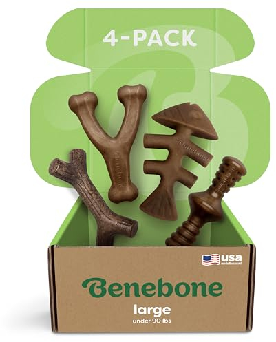 Benebone Unzerstörbare Hunde-Kauspielzeug-Geschenkbox für aggressive Kauer mit Querlenker, Fischgräten, Stock & Zaggler, langanhaltende Langeweile, Aromen, für große Hunde, hergestellt in