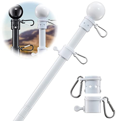 Soporte para mástil de bandera para casa exterior, kit de poste de bandera de metal resistente de 6 pies, sin enredos, para decoración residencial de porche al aire libre, color blanco