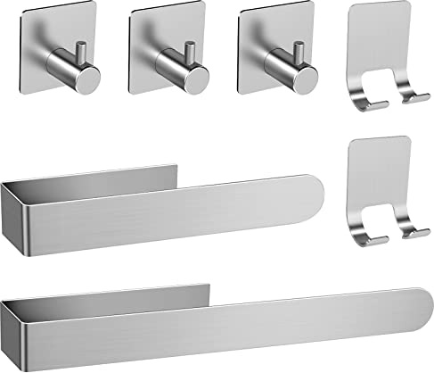 AIKER Porta Asciugamani Bagno,Set di Accessori, Adesivo 7PCS,Acciaio Inossidabile 304 Ispessito di Alta Qualità Per Mobili o arredo a Parete