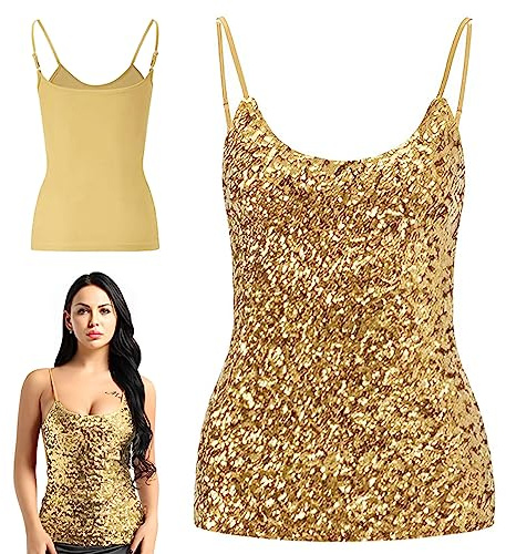 Tops di paillettes femminili, Giubbotto scintillante senza maniche, Cinghie regolabili per canottiere ogni giorno Toppe magliette per camicetta per il costume da performance della festa del night club