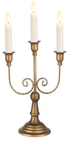 Sziqiqi Candelabro Portacandele a 3 Bracci Vintage, 29,5cm Candeliere Metallo per Tavolo da Pranzo Camino Mantello Decor, Bronzo