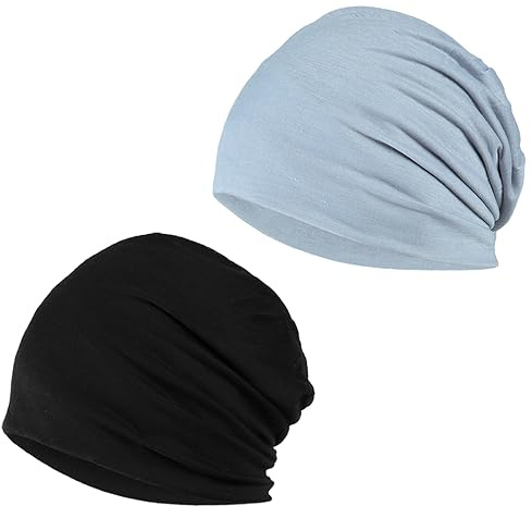 ASYKNM 2 Pack Bonnet Turban Chimio Femme Coton Stretch Bonnet de Nuit Chapeaux Bandeau Foulard Chimio Mode Musulmanes pour Perte de Cheveux Cancer Sortie Vacances