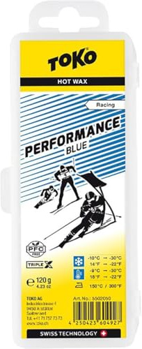 TOKO Performance Wax – Racing Hot Wax for Skis & Snowboard – PFC Free Swiss Technology – 120 Gram Blue
