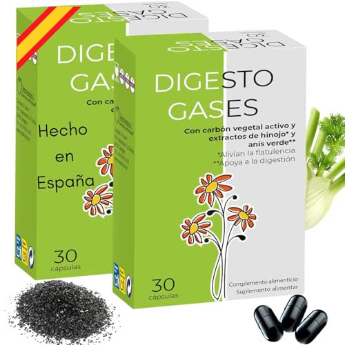 Pack 2 Digesto Gases 30 cápsulas Nutrición DePremium - gases e hinchazon adultos | Con carbón vegetal activo, extractos de hinojo capsulas y anís verde - gases intestinales e hinchazón abdominal