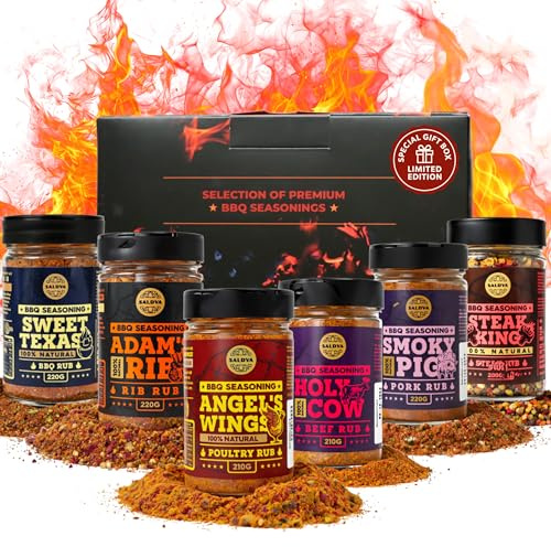 Meat Lovers BBQ Rub Gift Set - Holy Cow, Angel’s Wings, Smoky Pig, Sweet Texas, Steak King & Adam's Ribs BBQ Rubs | Pack of 6 | 100% Natural | Spice Gift For Foodie | Gift Set
