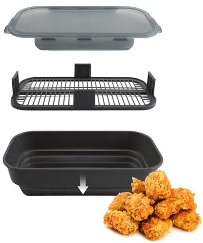 COOK WITH COLOR Collapsible Batter Bowl - Mess Free Breading Shaker Container - Great for Fried Fish, Fried Chicken, Onion Rings, Wings & More, Gray