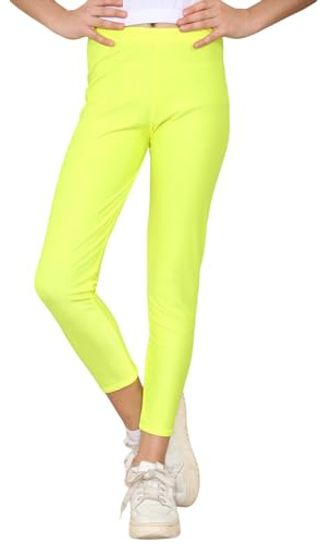 Loxdonz Girls Athletic Leggings Kids Dance Workout Running Yoga Pants Ballet Gymnastics Tights (US, Age, 13 Years, Neon Yellow)