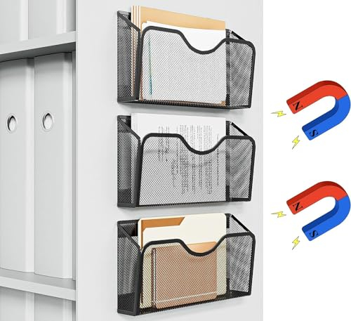 EKNITEY Magnetischer Aktenhalter - Aktenordner ohne Bohren, magnetisch Zeitschriftenständer zum Aufhängen für Büro und Zuhause,3 Stück