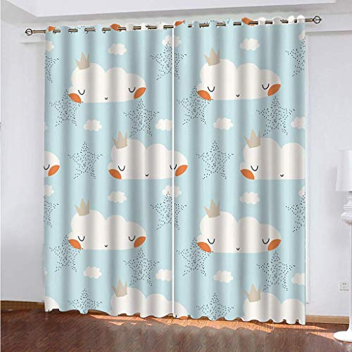 Verdunklungsvorhänge Mit Ösen - 2Er Set 3D Cartoon-Wolken-Druck Muster Gardinen Wohnzimmer Schlafzimmer Ösenvorhang Blickdicht Verdunklungsgardine Für Weihnachten 264X240Cm (BxH)