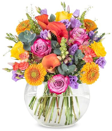 Harmony - Orange Calla Lilies bouquet surrounded by Blue Veronica and Playful Pink Snapdragons - A Stunning Gift for Any Occasion - Flowers