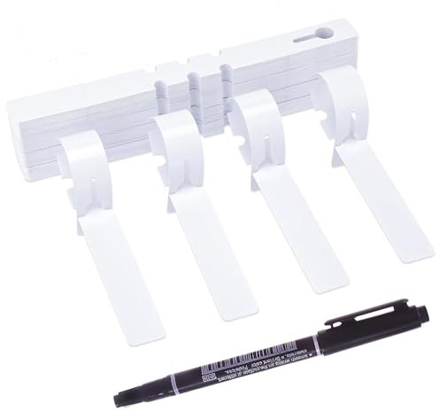 FeiFanChoice 200Pcs Plastic Plant Tree Tags with Black Pen, Outdoor Waterproof Garden Labels, Hanging Plant Tags, White, 21x2 cm, Plastic, 200 Labels