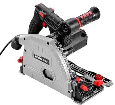 VEVOR Sierra Circular de Inmersión con Hoja con Punta de Carburo de 165,1 mm de 50 Dientes, Ajuste de Ángulo de 0 a 45°, Profundidad de Corte de 57 mm, para Madera, Metal, Riel Guía no Incluido