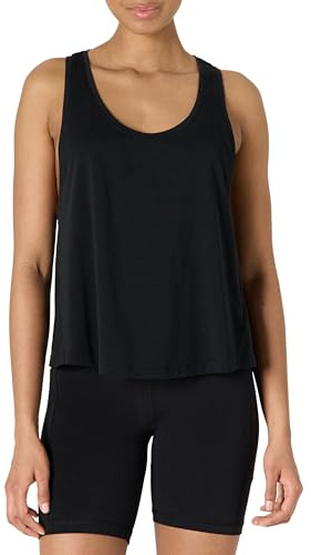 Amazon Essentials Suave y Ligera Camiseta Deportiva de Algodón sin Mangas, con Tirantes y Sisas Grandes, Corte Holgado y Espalda Cruzada para Entrenamiento y Yoga Mujer, Negro, L