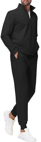 JWM Men's Cotton Sweatsuit Set - Full Zip Hoodie & Jogger Pants Soft Casual Loungewear Gym Travel Outfit with Zipper Pockets