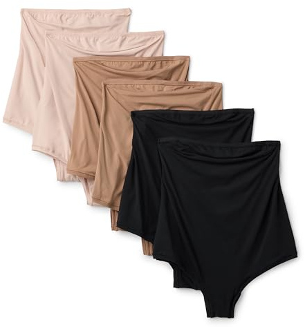 Amazon Essentials Culotte de Grossesse Stretch à Porter sous et sur le Ventre Femme, Lot de 6, Bronze Lavé/Noir/Pétale Clair, 48