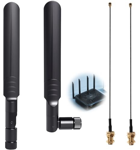 2 Pcs 8dBi 2.4/5/5.8GHz Dual Band WiFi RP-SMA Antena+2xU.FL/IPEX a RP SMA Hembra Pigtail Cable para Mini Tarjeta PCIe Enrutadores Inalámbricos Repetidor de PC Escritorio FPV UAV Drone