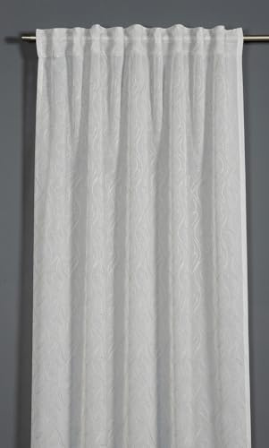 Sehlbach Tenda pronta per l'uso con fettuccia, Ricamo, Bianco, 135 x 245 cm, Ricamo elegante, Tessuto traslucido, Certificato Oeko-Tex, Nastro accorciante incluso