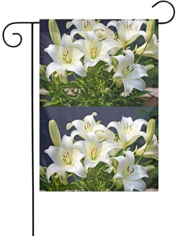 BROLEO Mât de drapeau de jardin imprimé lys blancs double face 30,5 x 45,7 cm