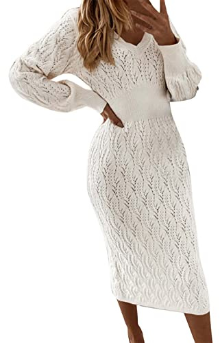 Robe Pull Femme Décontractée Moulante Tunique Laine Grande Taille Mi Longue Sweat Robe Pull Hiver Chic Sexy Tricot Chaude Vetement