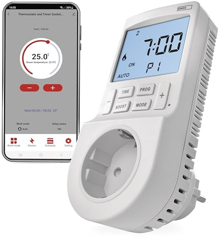 EMOS GoSmart - Termostato a presa 2 in 1 e timer con app - Smart Home digitale temperatura ambiente e presa timer per riscaldamento e raffreddamento - maggiore protezione da contatto - tipo F Schuko