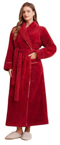 Peignoir long en flanelle pour femme - Peignoir en peluche moelleuse - Manteau de sauna doux et confortable - Manteau d'hiver épais - Thermique - Chemise de nuit - Combinaison en peluche - Combinaison