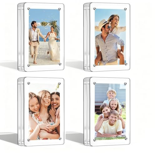 yolzhxe 4 Pezzi Portafoto da Tavolo, 6 x 9 cm Cornice Magnetica in Acrilico, Trasparente Portafoto Senza Cornice Bifacciale Display, per Esporre Foto, Cartoline, Biglietti, Francobolli