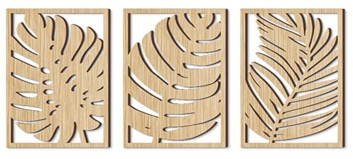 Rongxze bohemisk väggdekoration – 3 bladmönster boho-dekoration (40 x 30 cm), väggdekoration, väggmålningar, naturstil för vardagsrum/sovrum