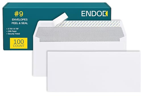 #9 Envelopes Self Seal - 100 Pack - Security Tinted 3 7/8 x 8 7/8 Business Envelopes Peel & Seal - Mailing Envelopes Letter Size - Legal Envelopes for Invoices, Statements - 24lb Plain Envelopes