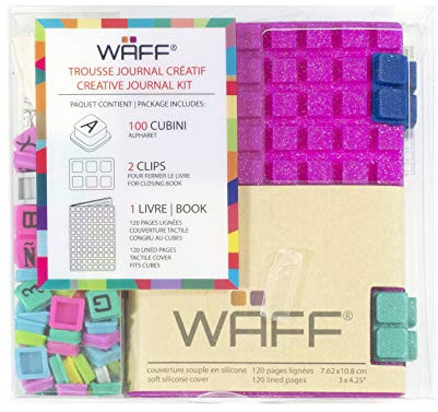 Waff - kreativ dagbok Fuchsia glittrig personlig anteckningsbok litet format - silikonomslag - stängning med clips - 120 linjerade sidor - storlek A7 - Fuchsia glittrig färg