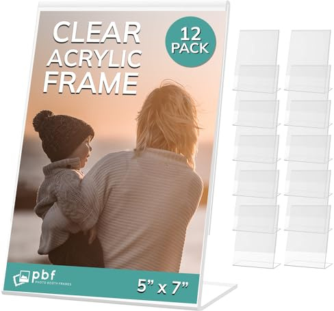 pbf 5x7 Acrylic Sign Holder | 5 x 7 Vertical Stand Up Slanted Sign Holder | Acrylic Stands for Display | Clear Picture Frame, Menu Table Top Stand, Plastic Flyer Holder (12-Pack)