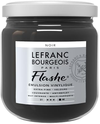 Lefranc Bourgeois 300477 Flashe akrylfärg och vinylfärg, högpigmenterad, elastisk, ljusäkta, åldringsbeständig, matt, för inomhus- och utomhusbruk, 400 ml kruka – svart