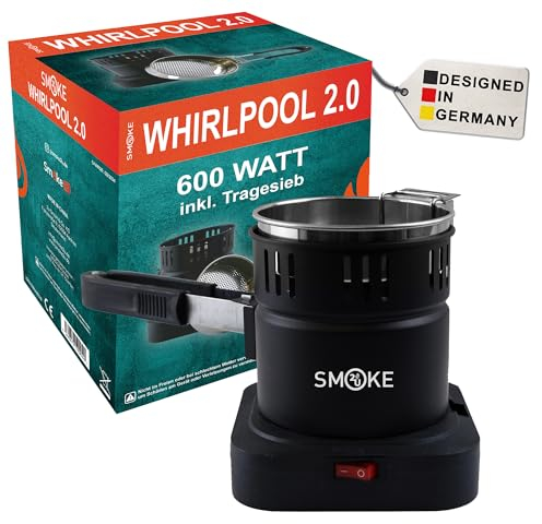 Whirlpool Elektrischer Kohleanzünder, Kleiner Grillanzünder, Kohlegrill, Mini Kohlen Ofen mit Griff Gitterschutz | 600W Blitzschnell | Fertige Kohle unter 8 Minuten