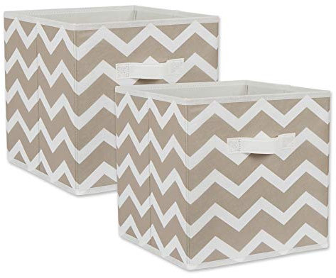 DII Non Woven Storage Collection Chevron Collapsible Bin, Small Set, 11x11x11 Cube, Stone, 2 Piece