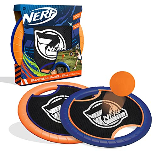 NERF Trampoline Paddle Ball and Flying Disc Set, Indoor Outdoor Game for Two
