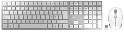 CHERRY DW 9100 Slim, Kabelloses Tastatur- und Maus-Set, Pan-Nordisches Layout (QWERTY), Bluetooth & 2,4 GHz Funk, Leise Tasten, Wiederaufladbar, Weiß-Silber