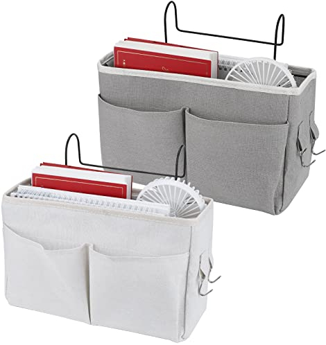 95Street 2 Pièces Poche de lit,Organisateur Etagere Lit en Toile Imperméable Panier de Lit Chevet Suspendu,Poche de Lit pour l'école de Bureau à Domicile(Gris,Blanc)