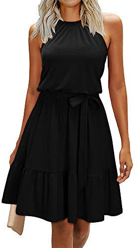 Newshows Summer Dresses for Women UK Halter Neck Dress Ladies Floral Beach Dress for Holiday Vacation(Black, Small)