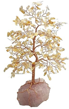 TOMYEUS Crystal Tree/Money Tree Natural Yellow Crystal Original Stone Tree Citrine Fortune Tree Living Room Porch Light Luxury Peach Blossom Ornament Gem Tree