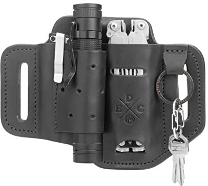 1791 EDC Multitool Sheath & Flashlight Holster, Leather EDC Pouch for Belts Also fits Knife and Keys - Compatible with Full Size Leatherman, Gerber, SOG Multitools - Easy Slide, Black