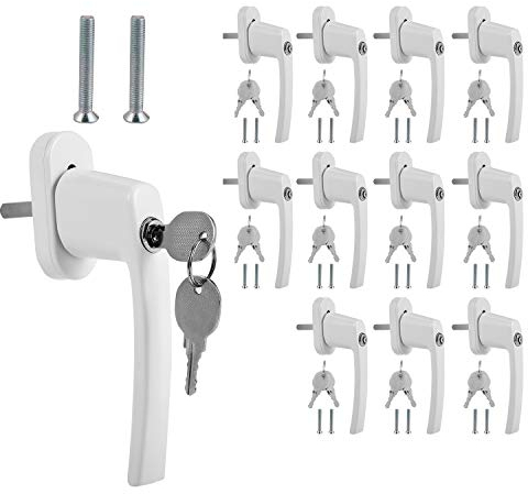 Tubiaz Abschließbare Fenstergriffe 12 Stück Fensterolive Sicherheitsfenstergriff Aluminium Kindersicherung Abschließbar inkl. 24 Schlüssel mit Schloss in Stiftlänge 35cm