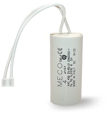 4 uF-kondensator med kontakter - för Bubendorff rullgardinsmotor - cylindrisk för reparation - hög kvalitet och lång livslängd - platt botten - 450 V - Meco kondensator
