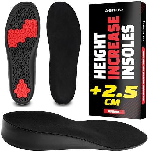 Plantillas elevadoras para hombres (+2,5 cm) – Almohadillas ajustables, cómodas y recortables para un aumento instantáneo de altura. Elevadores de calzado con insertos adaptables (41-42)