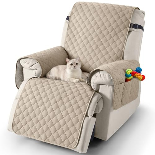 TAOCOCO Funda Sillon Relax Reclinable 1 Plaza, Funda Sofa Impermeable para Mascotas con Bolsillo, Ajustable Elástico, Fundas Sillon Relax Reclinable Antiarrays y Antimanchas(Caqui, 55×231cm)